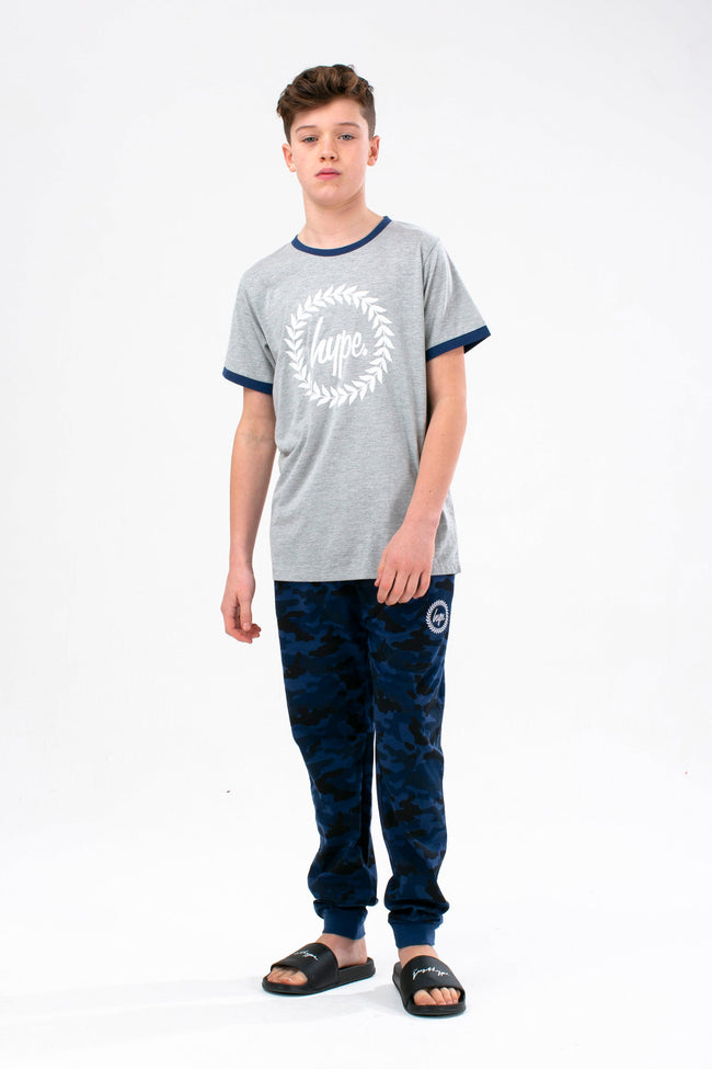 HYPE BOYS NAVY CLASSIC CAMO CREST FULL LENGTH PJ'S