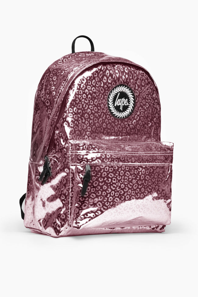 HYPE UNISEX PINK HOLOGRAPHIC LEOPARD CREST BACKPACK