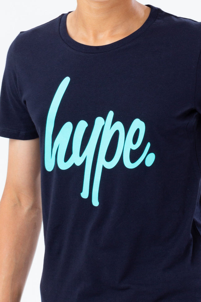 HYPE NAVY & MINT SCRIPT BOYS T-SHIRT