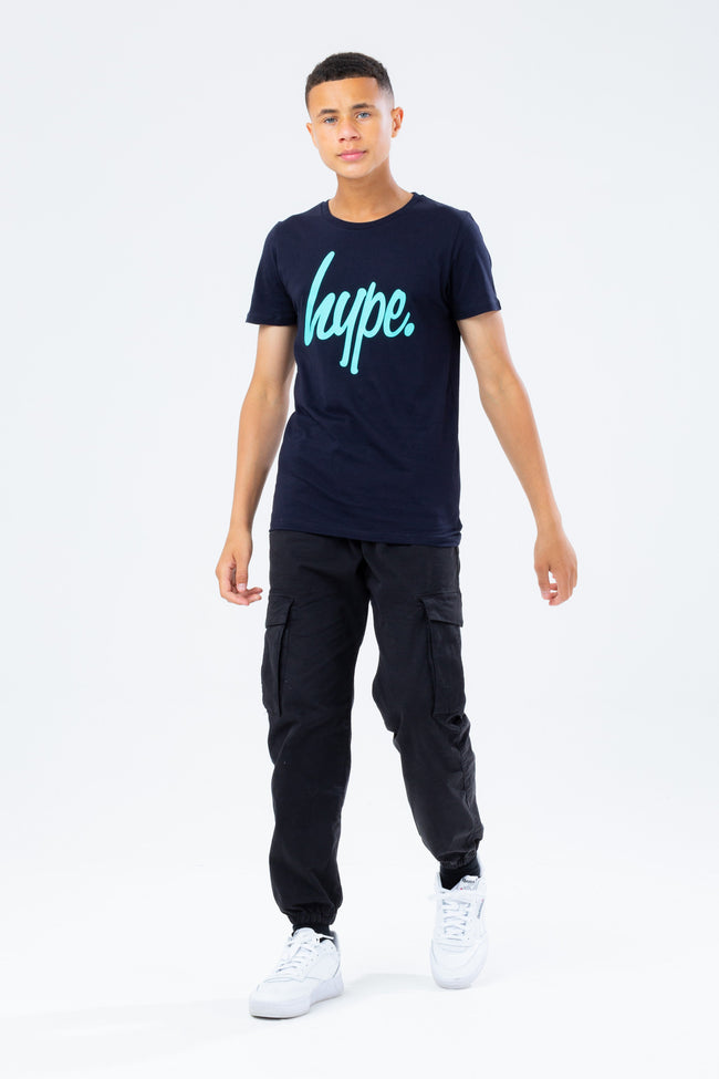 HYPE NAVY & MINT SCRIPT BOYS T-SHIRT