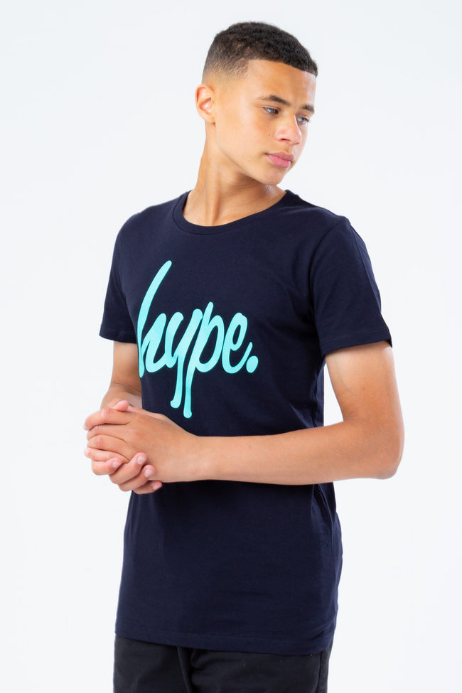 HYPE NAVY & MINT SCRIPT BOYS T-SHIRT