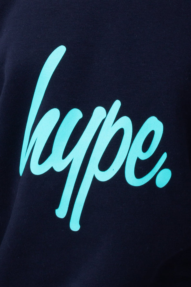 HYPE NAVY & MINT SCRIPT BOYS CREW NECK