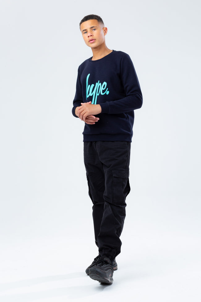 HYPE NAVY & MINT SCRIPT BOYS CREW NECK