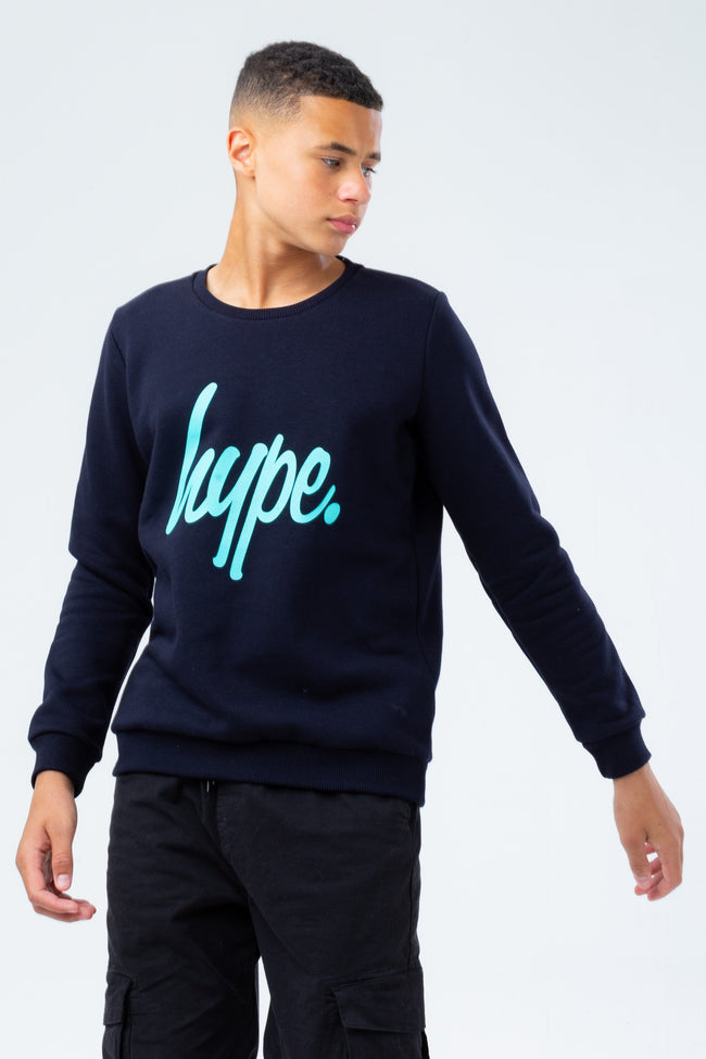 HYPE NAVY & MINT SCRIPT BOYS CREW NECK