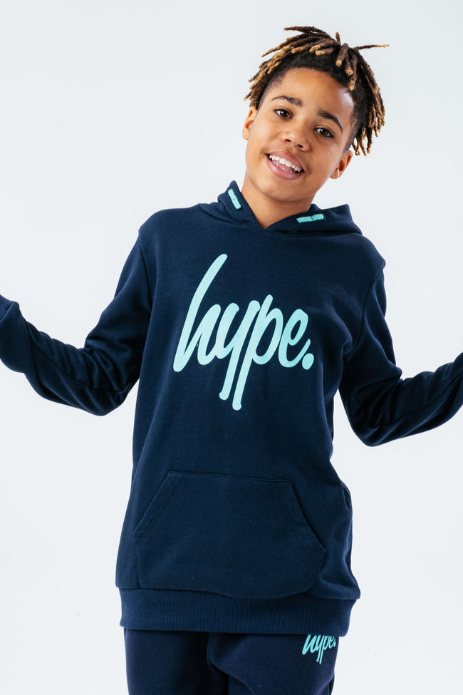 HYPE NAVY & MINT SCRIPT BOYS HOODIE