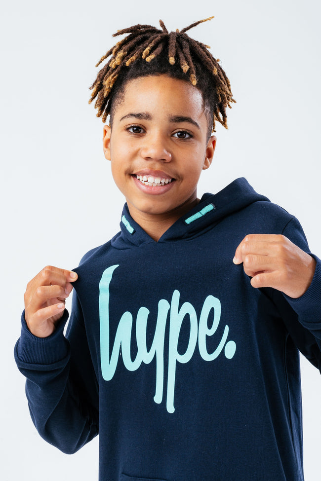 HYPE NAVY & MINT SCRIPT BOYS HOODIE