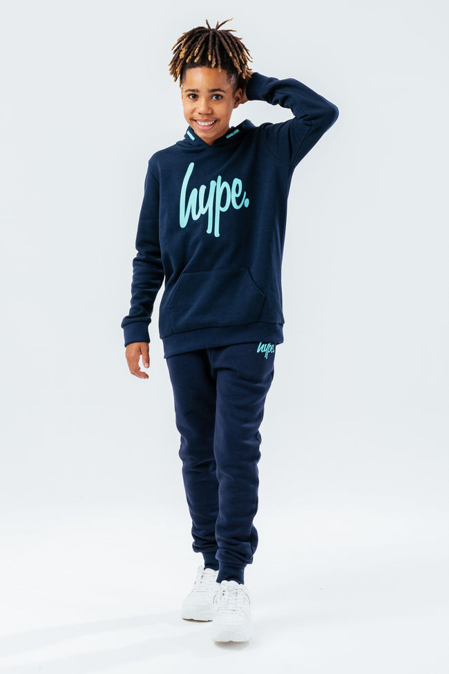 HYPE NAVY & MINT SCRIPT BOYS HOODIE