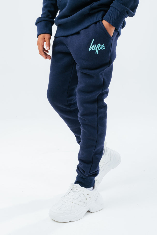 HYPE NAVY & MINT SCRIPT KIDS JOGGERS