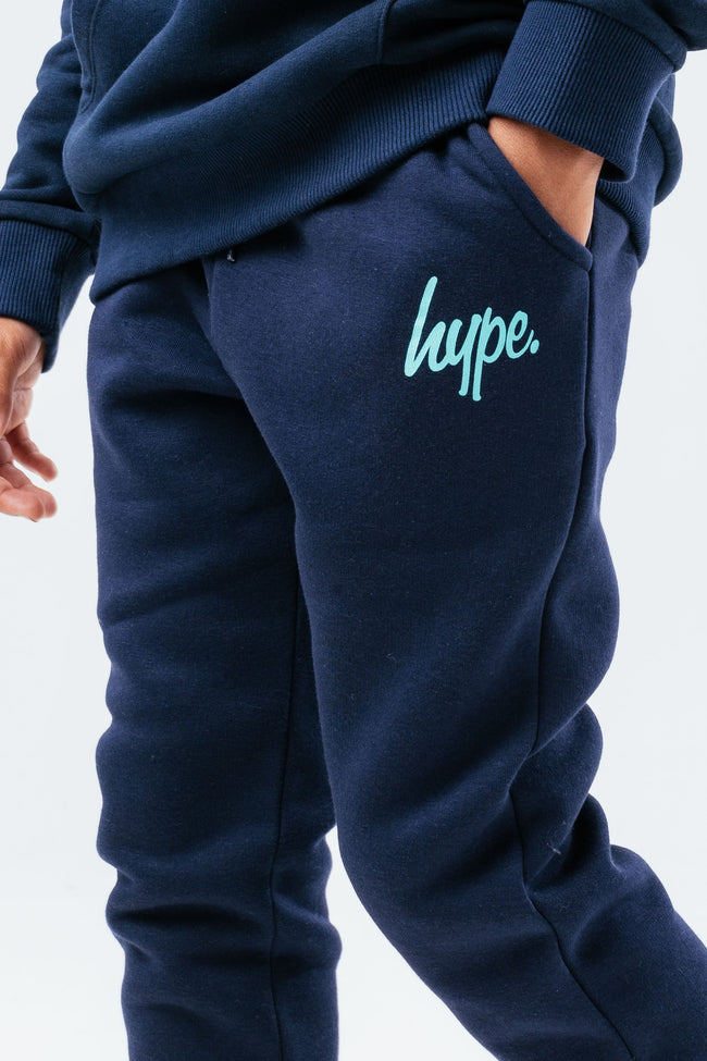 HYPE NAVY & MINT SCRIPT KIDS JOGGERS