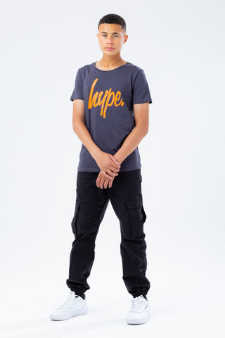 HYPE GREY & ORANGE SCRIPT KIDS T-SHIRT