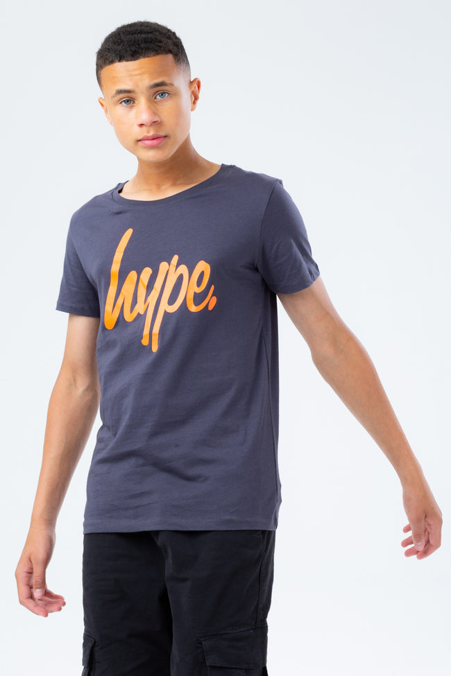 HYPE GREY & ORANGE SCRIPT KIDS T-SHIRT