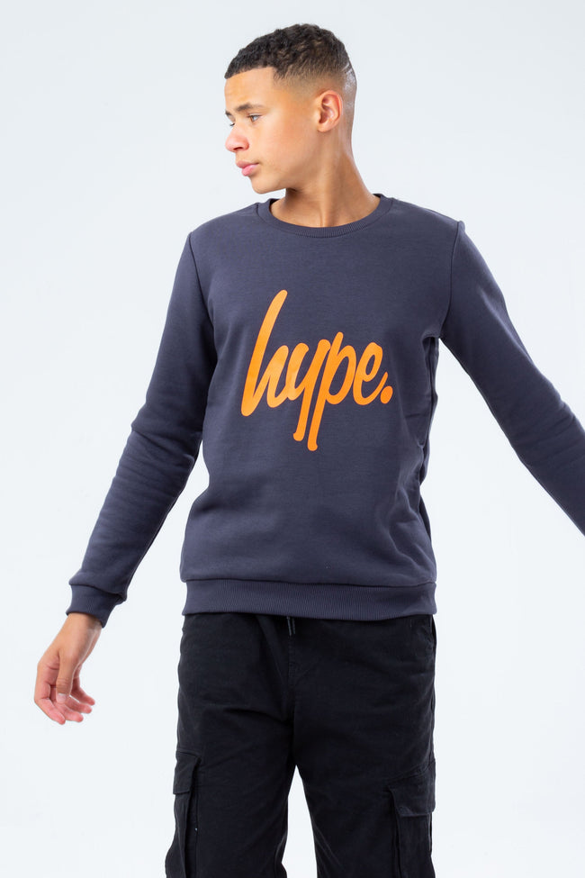 HYPE GREY & ORANGE SCRIPT BOYS CREW NECK