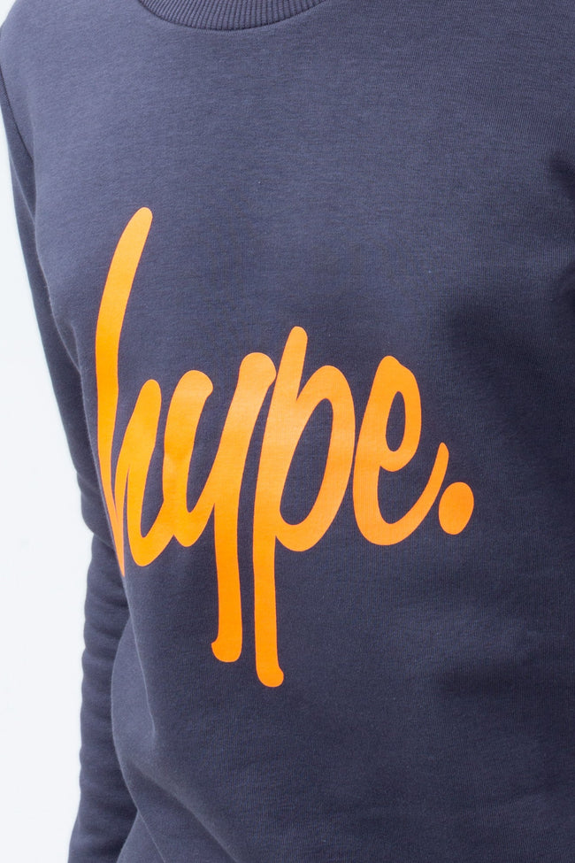 HYPE GREY & ORANGE SCRIPT BOYS CREW NECK