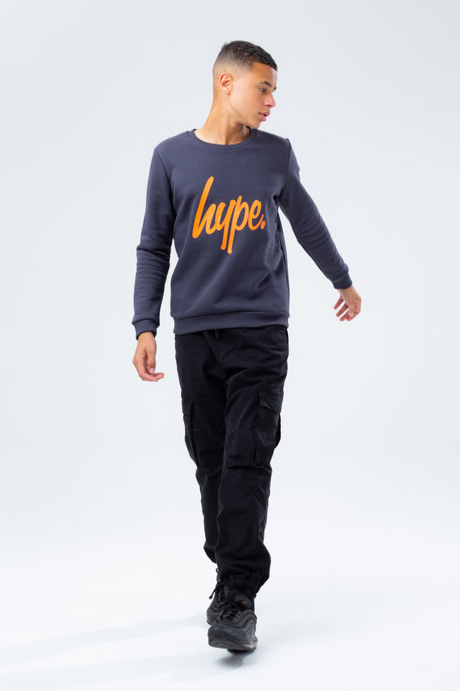 HYPE GREY & ORANGE SCRIPT BOYS CREW NECK