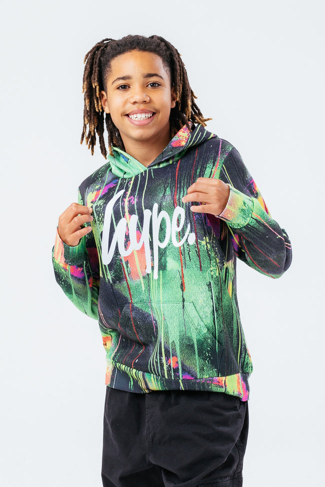 HYPE GREEN SPRAY BOYS HOODIE