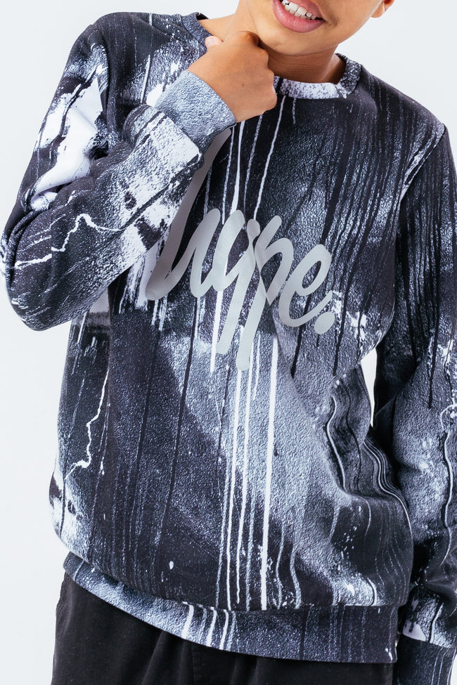 HYPE BLACK SPRAY BOYS CREW NECK