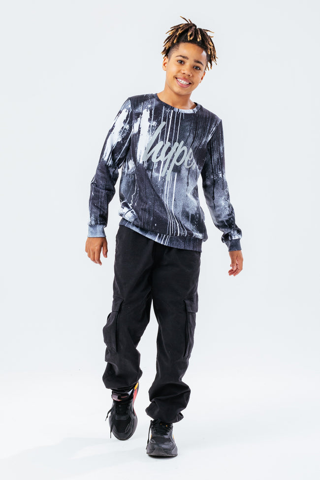 HYPE BLACK SPRAY BOYS CREW NECK