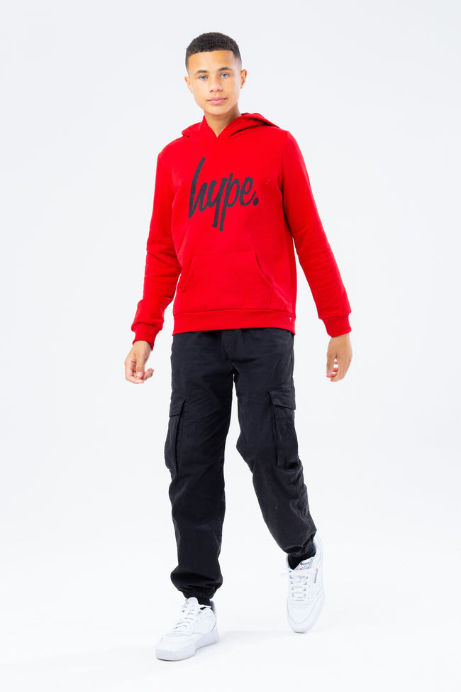 HYPE RED & BLACK SCRIPT BOYS HOODIE