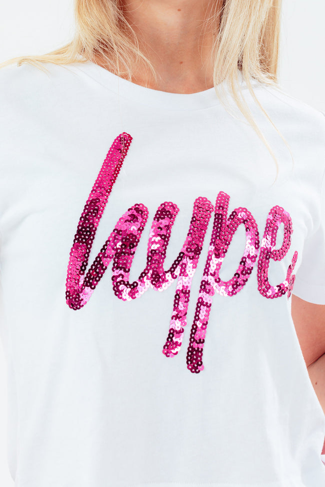 HYPE PINK SEQUIN SCRIPT KIDS T-SHIRT