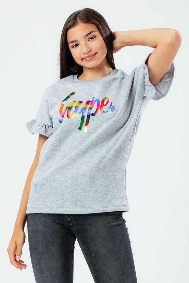 HYPE GREY BUTTERFLY SLEEVE KIDS CREW NECK