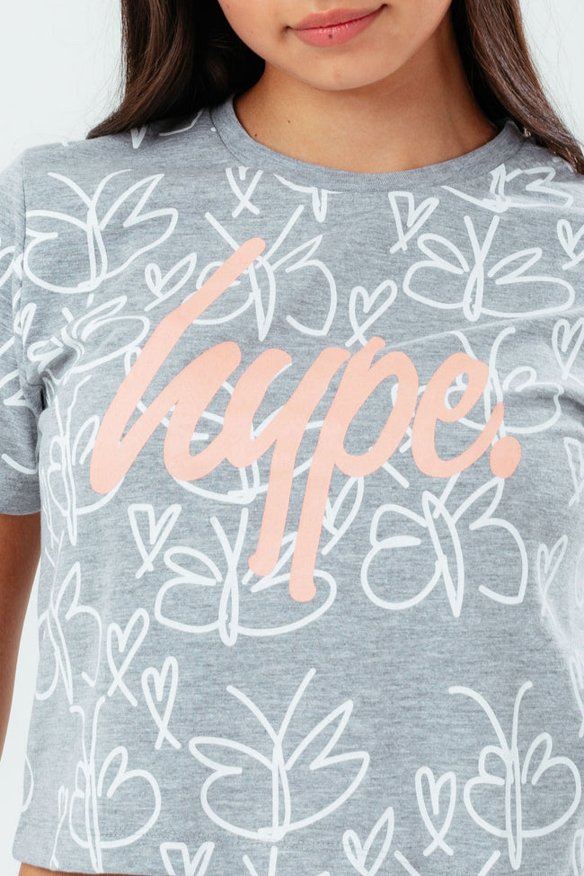 HYPE BUTTERFLY SKETCH KIDS CROP T-SHIRT