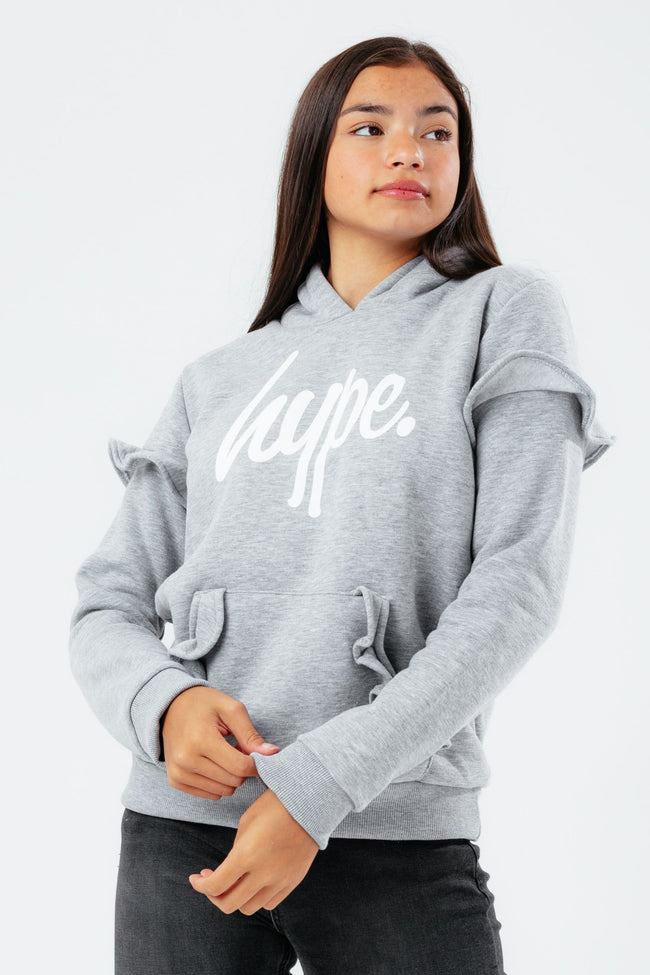 HYPE GREY RUFFLE KIDS HOODIE