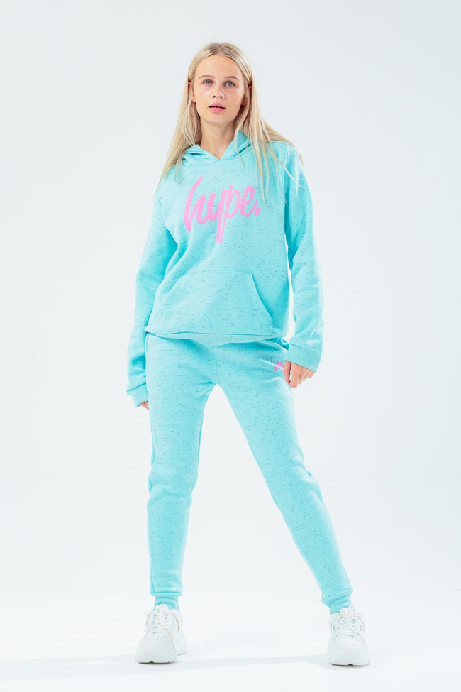 HYPE BLUE MARL & PINK SCRIPT KIDS JOGGERS