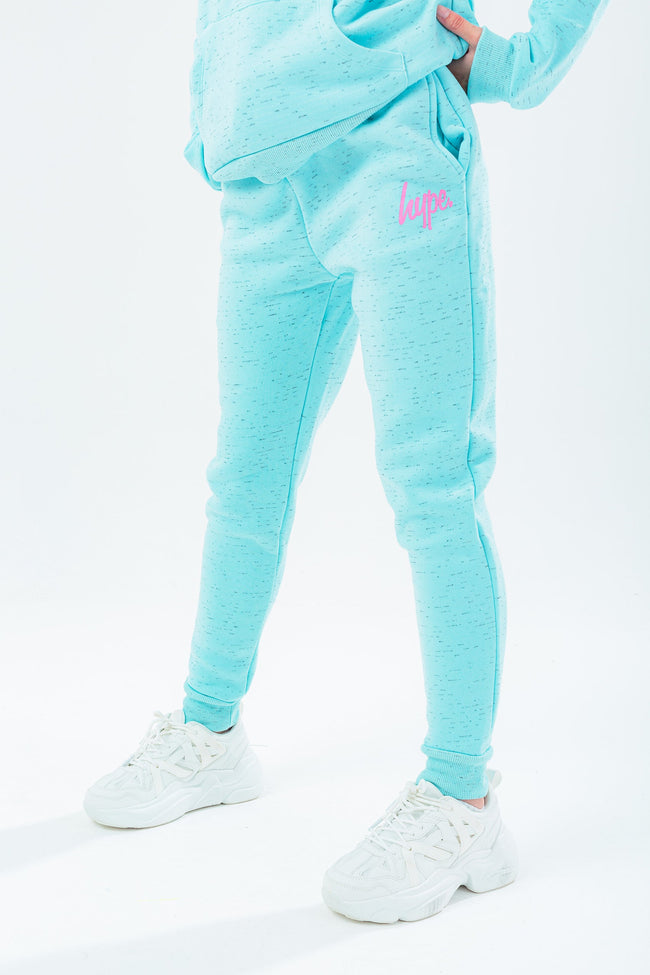 HYPE BLUE MARL & PINK SCRIPT KIDS JOGGERS