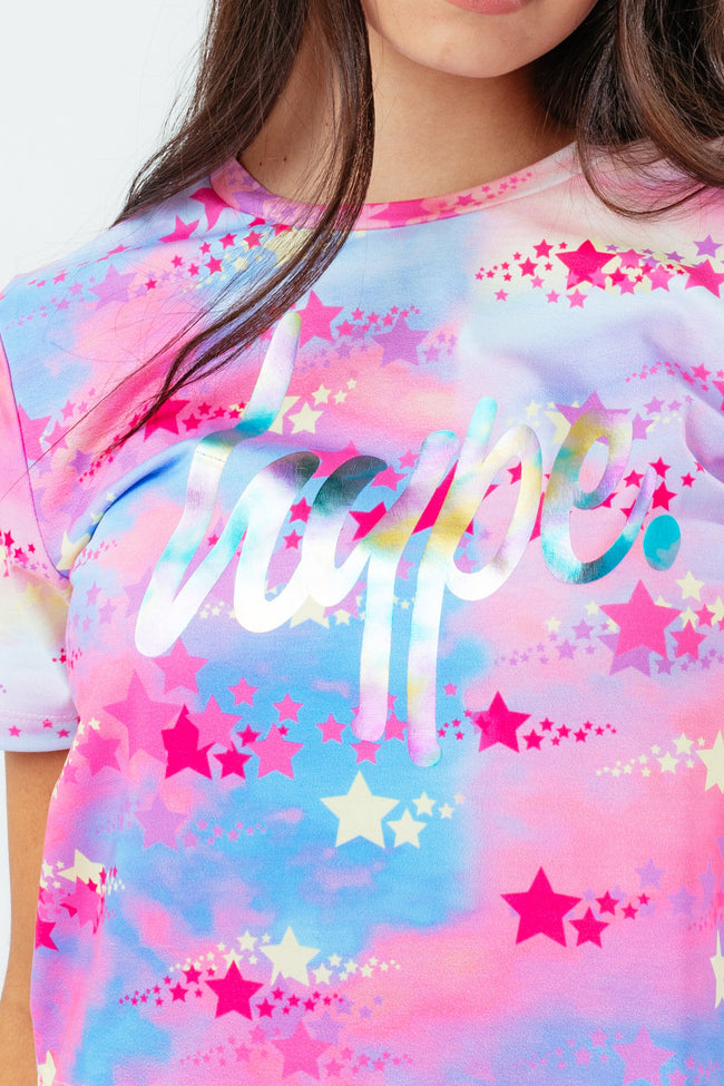 HYPE RAINBOW STAR KIDS CROP T-SHIRT