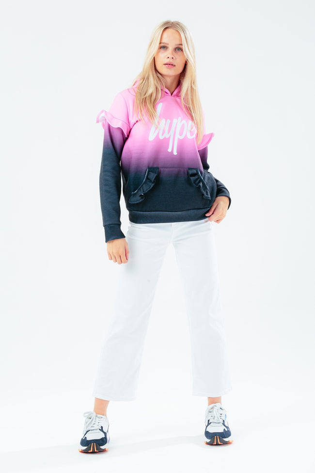 HYPE PINK FADE RUFFLE GIRLS HOODIE