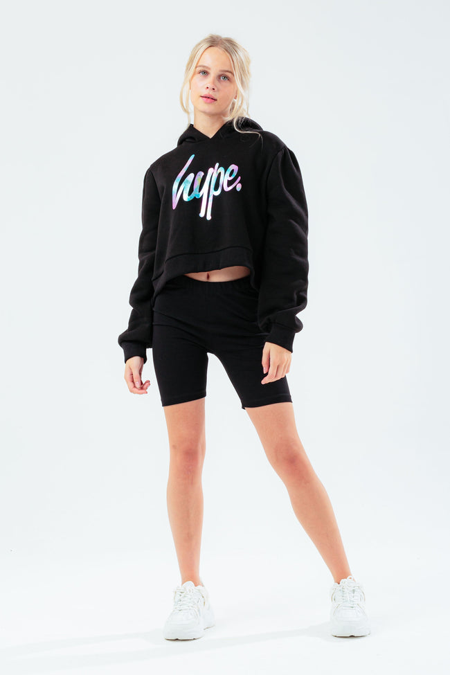 HYPE BLACK HOLO GIRLS CROP HOODIE