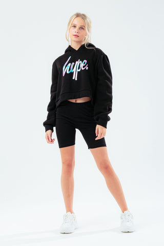 HYPE BLACK HOLO GIRLS CROP HOODIE