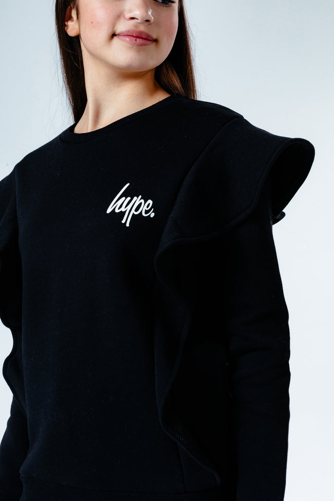 HYPE BLACK ANNABEL RUFFLE GIRLS CREW NECK