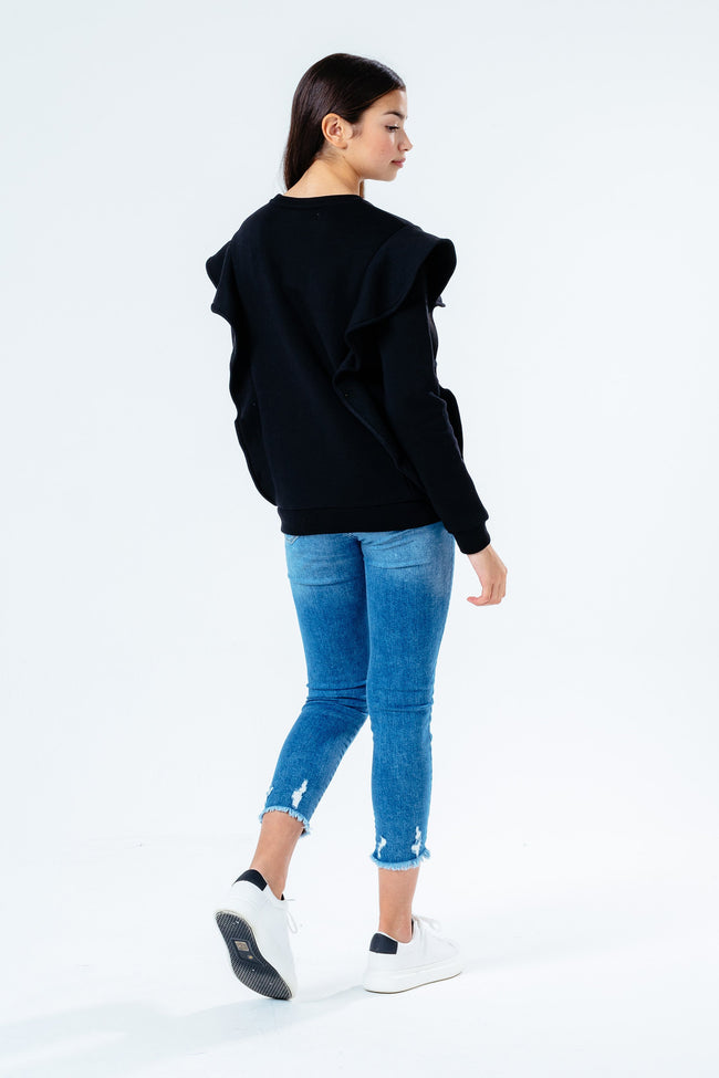 HYPE BLACK ANNABEL RUFFLE GIRLS CREW NECK