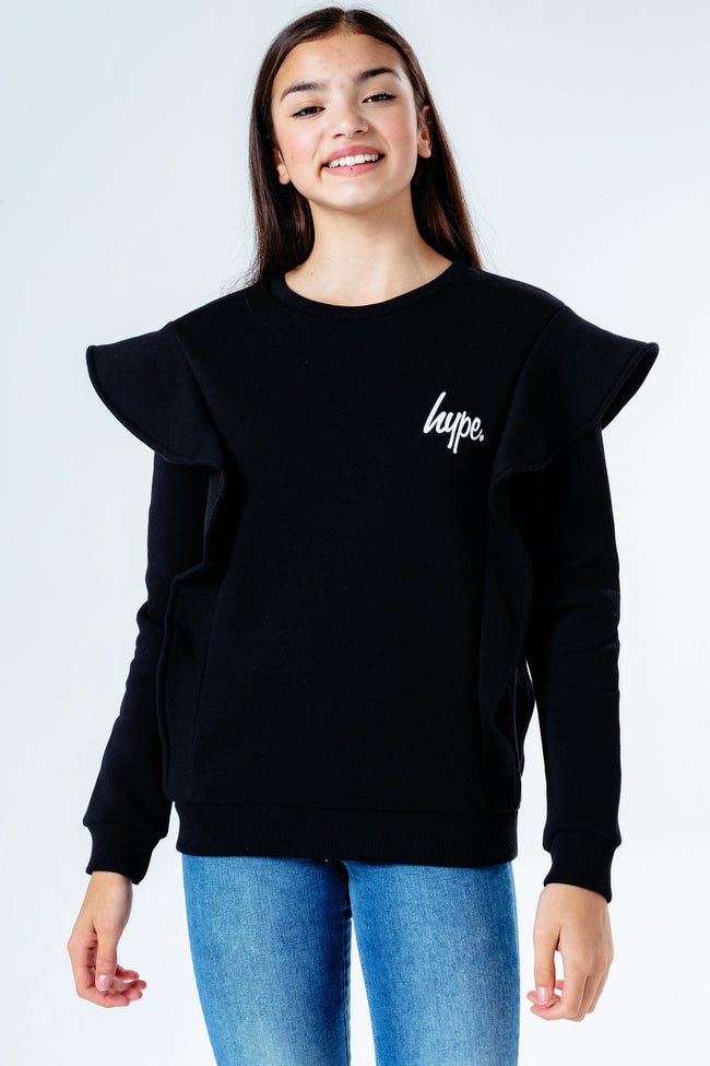 HYPE BLACK ANNABEL RUFFLE GIRLS CREW NECK