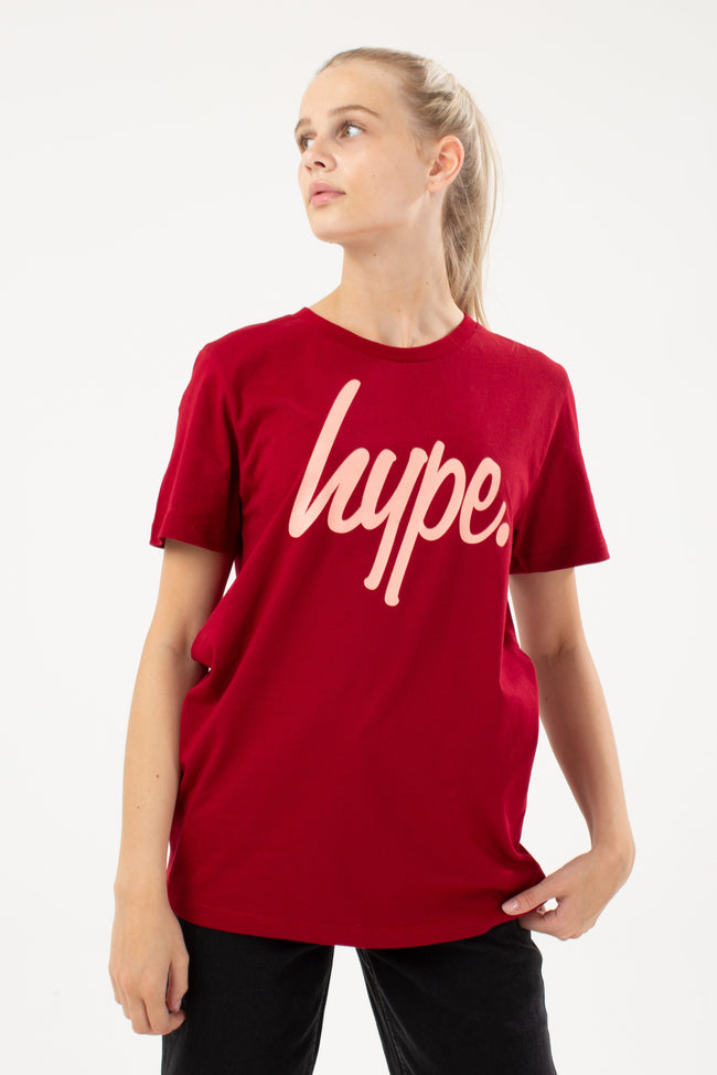 HYPE MAROON & PINK SCRIPT KIDS T-SHIRT