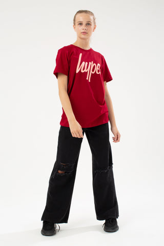 HYPE MAROON & PINK SCRIPT KIDS T-SHIRT