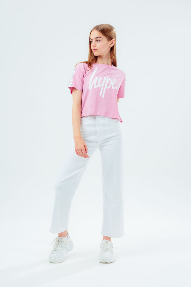 HYPE SEQUIN PANEL KIDS CROP T-SHIRT