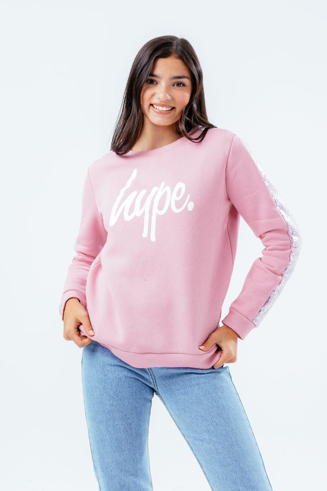 HYPE SEQUIN PANEL GIRLS CREW NECK