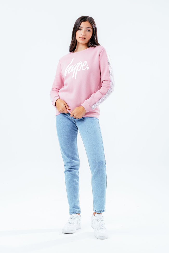 HYPE SEQUIN PANEL GIRLS CREW NECK