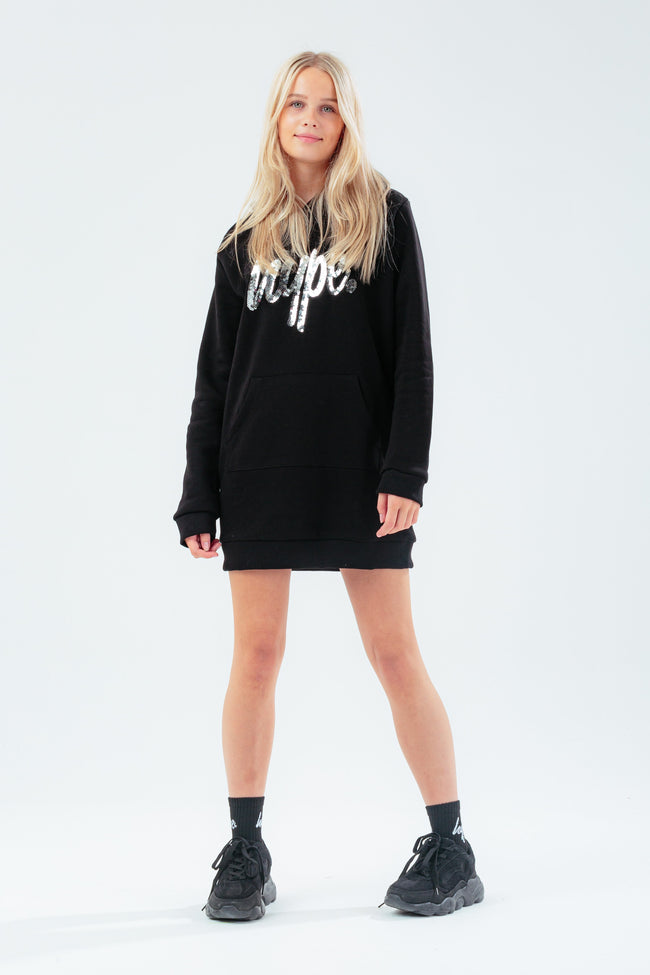 HYPE SEQUIN SCRIPT HOOD GIRLS DRESS