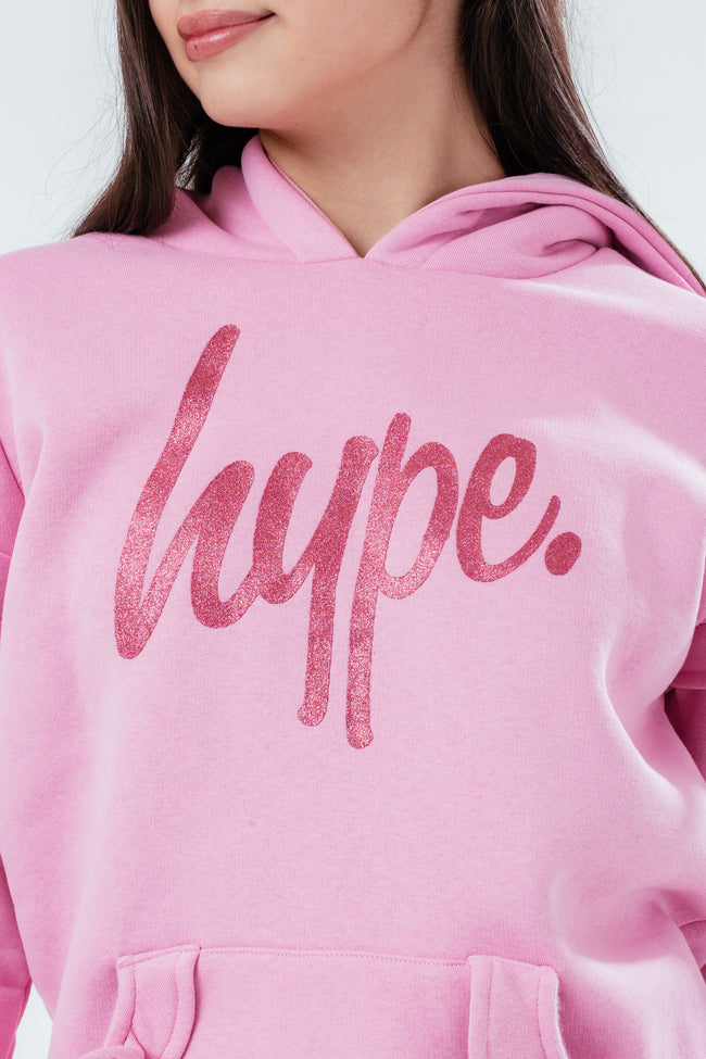 HYPE PINK SEQUIN SCRIPT RUFFLE GIRLS HOODIE