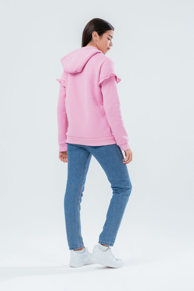 HYPE PINK SEQUIN SCRIPT RUFFLE GIRLS HOODIE