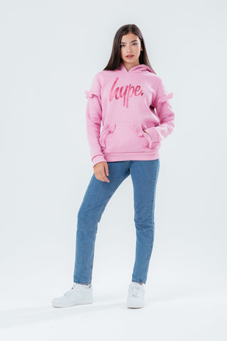 HYPE PINK SEQUIN SCRIPT RUFFLE GIRLS HOODIE