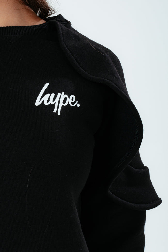 HYPE BLACK ELLIE RUFFLE GIRLS CREW NECK