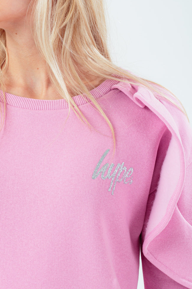 HYPE PINK ELLIE RUFFLE GIRLS CREW NECK