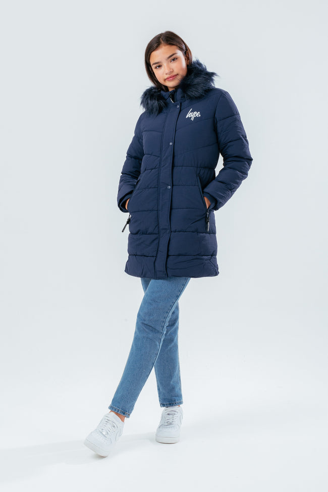 HYPE NAVY FITTED KIDS PARKA JACKET