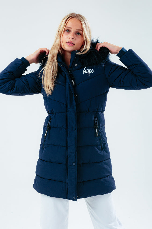 HYPE NAVY FITTED KIDS PARKA JACKET