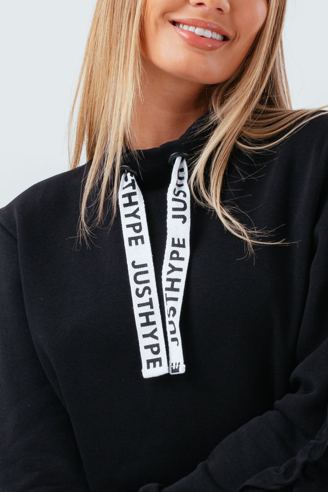 HYPE BLACK RUFFLE HIGH NECK WOMEN'S SWEATSHIRT