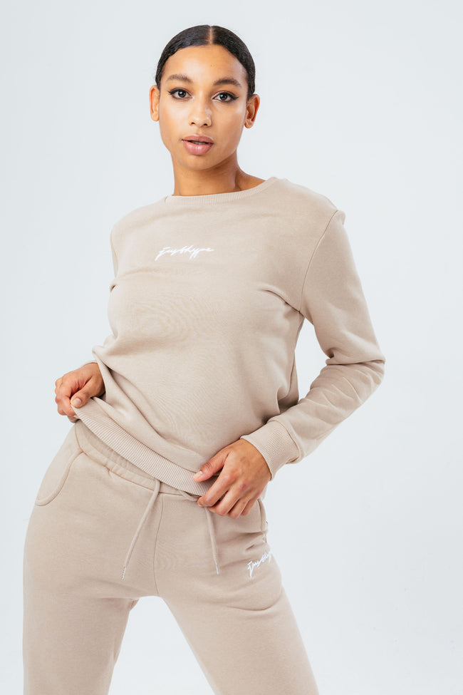 HYPE WHITE OLIVE SCRIBBLE WOMEN'S CREW NECK